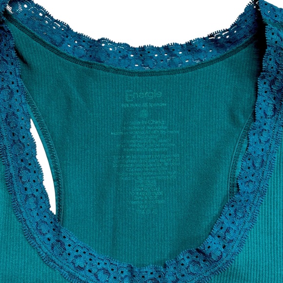 Energie | Y2K Teal Blue Lace Trim Thick Stretch Compression Tank Top - Picture 7 of 7